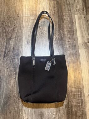 Vintage Coach Black Canvas Tote with Leather Handles and Hang Tag